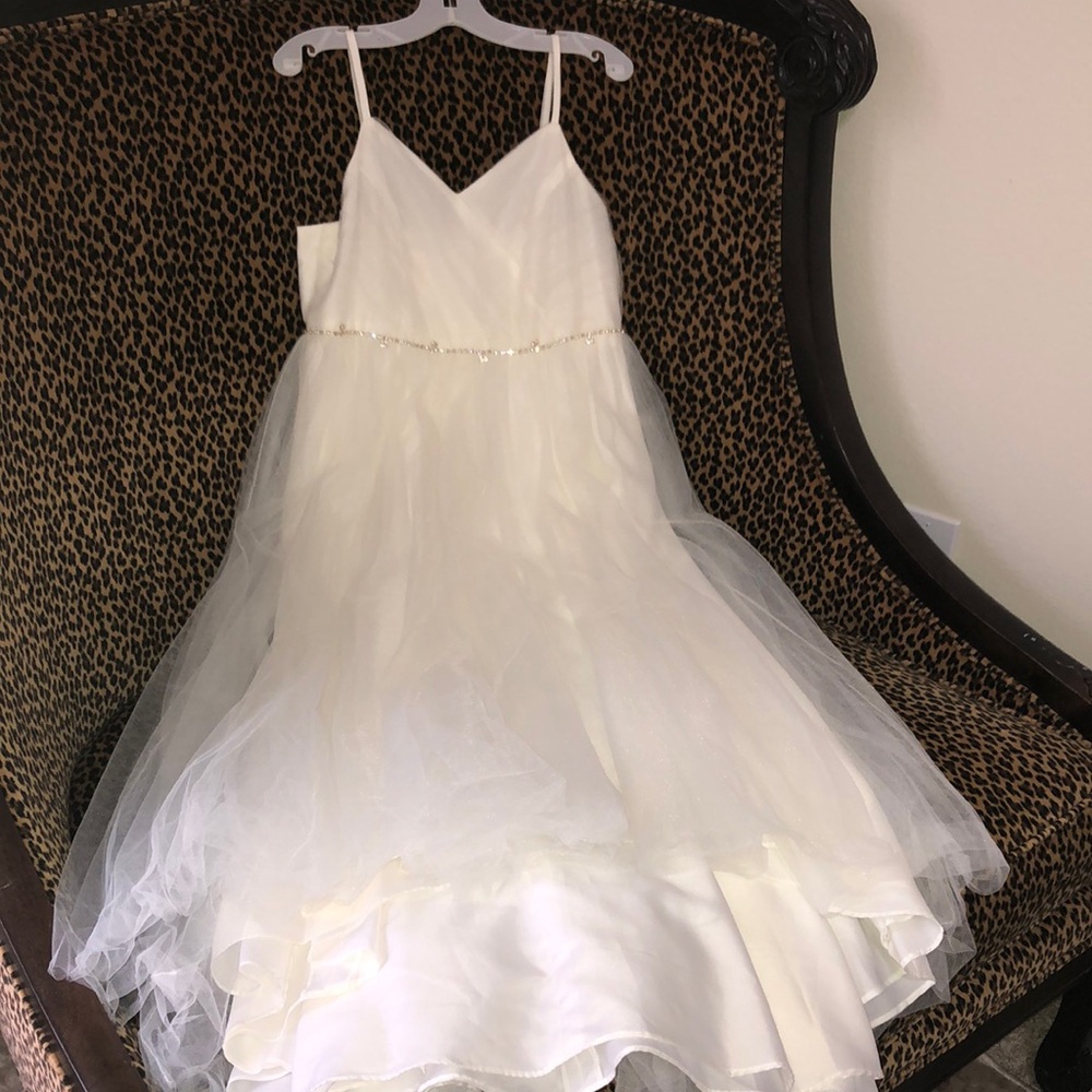 David's Bridal Ivory Sleeveless V-Neck Flower Girl or Jr. Bridesmaid Dress